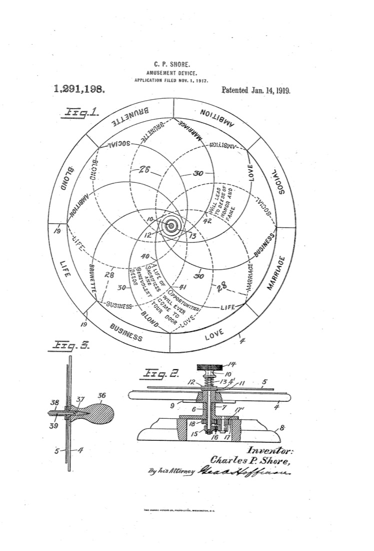 US 1,291,198, Amusement Device, sheet 1