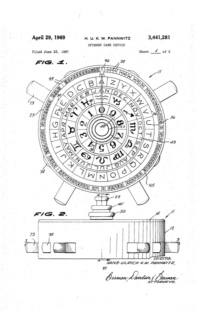 US 3,441,281, Spinner Game Device, sheet 1