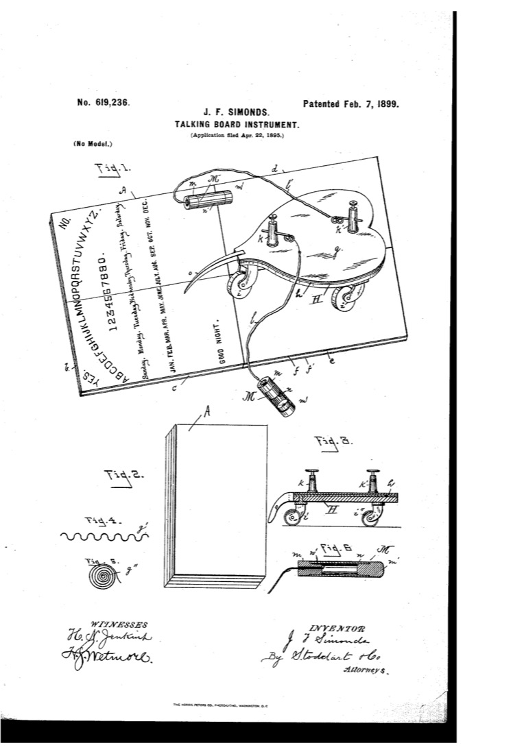 US 619,236, Talking-Board Instrument, sheet 1